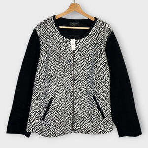 New TALBOTS Zip Front Fully Lined Herringbone Black White Sweater Jacket Sz 24W